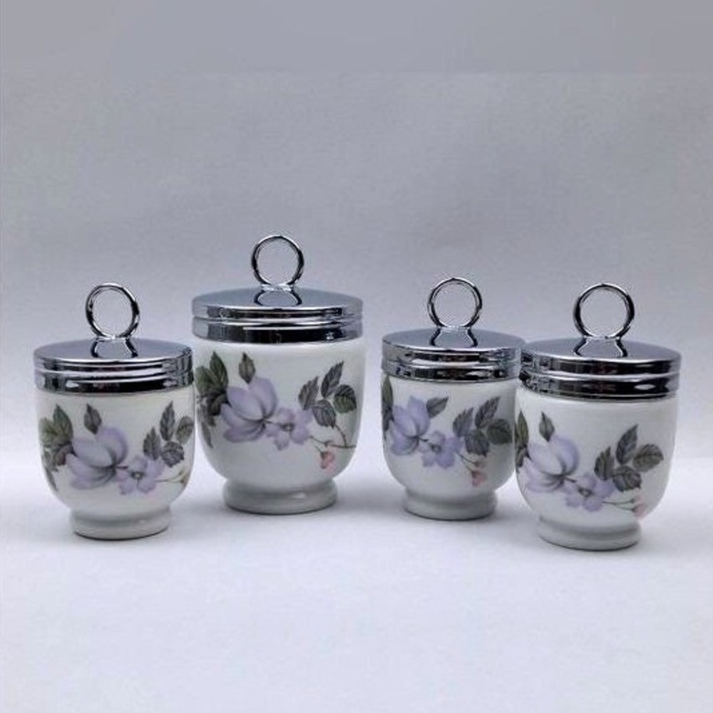 Egg Coddler Royal Worcester Set Of 4 June Garland Pattern Lavender Yellow Pink